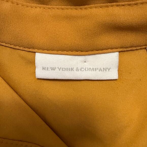 New York & Company Shirt Dress Button Up Mustard Yellow Pockets Women's Small - Picture 4 of 10